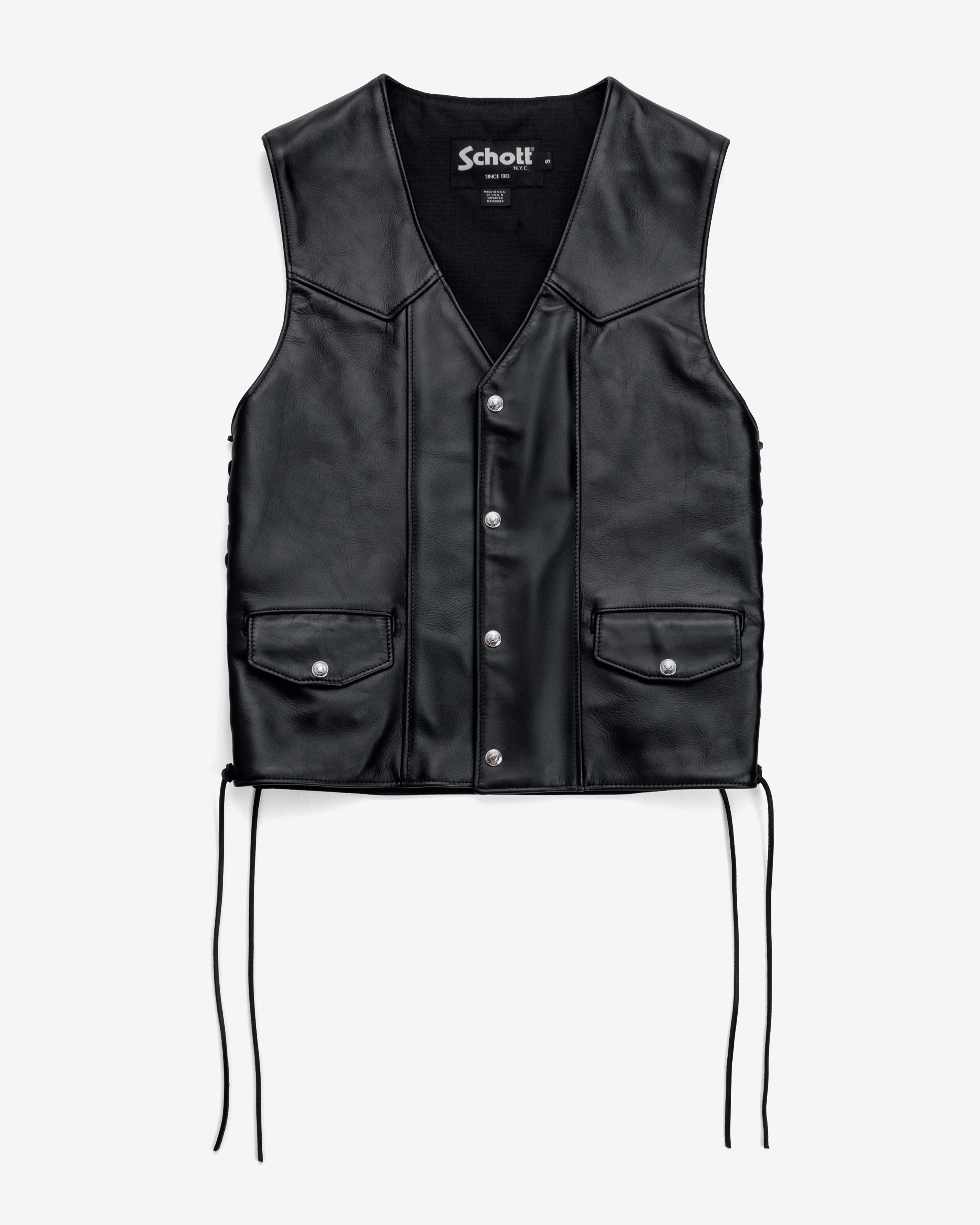 トップス SCHOTT LEATHER DOWN VEST Schott Down Filled Lambskin Vest - Black 204DV | Men's and women's