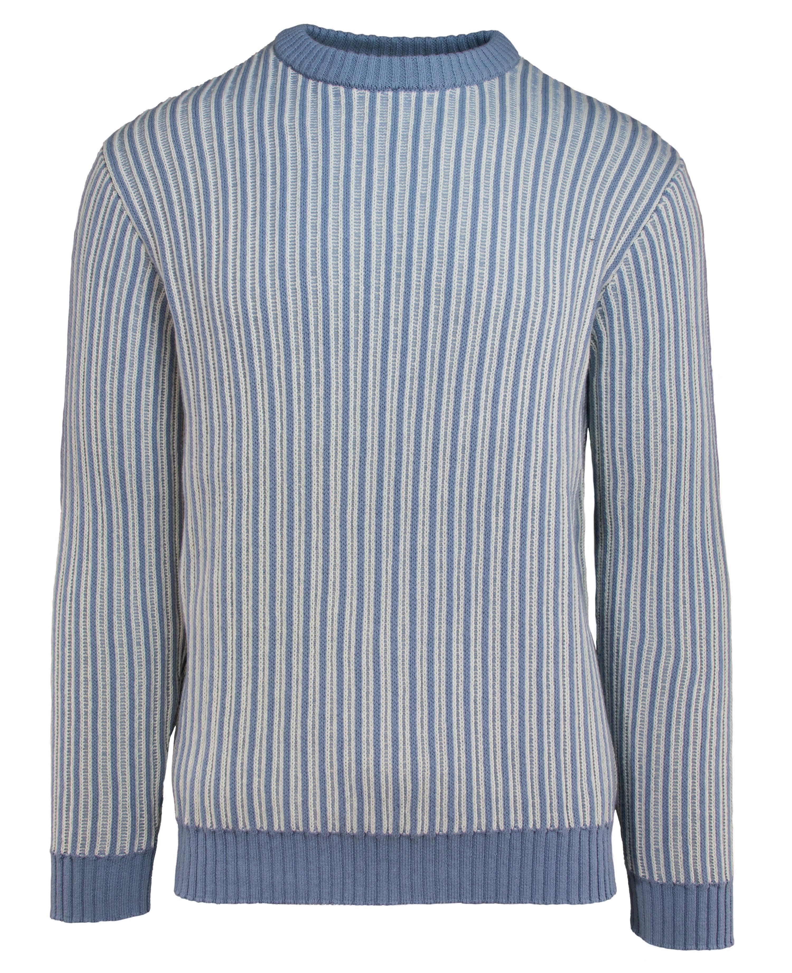 SW2410 - Vertical Striped Cotton Ribbed Knit Crew Neck Sweater