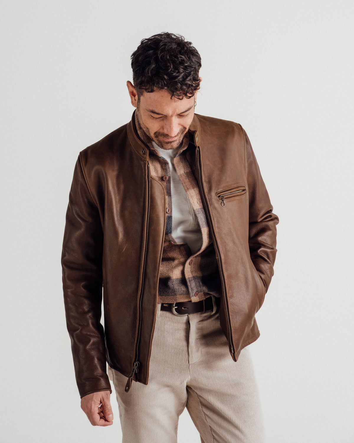 530 | Waxed Natural Pebbled Cowhide Cafe Racer Jacket Schott N.Y.C. 530 | Waxed Natural Pebbled Cowhide Cafe Racer Jacket Schott N.Y.C.