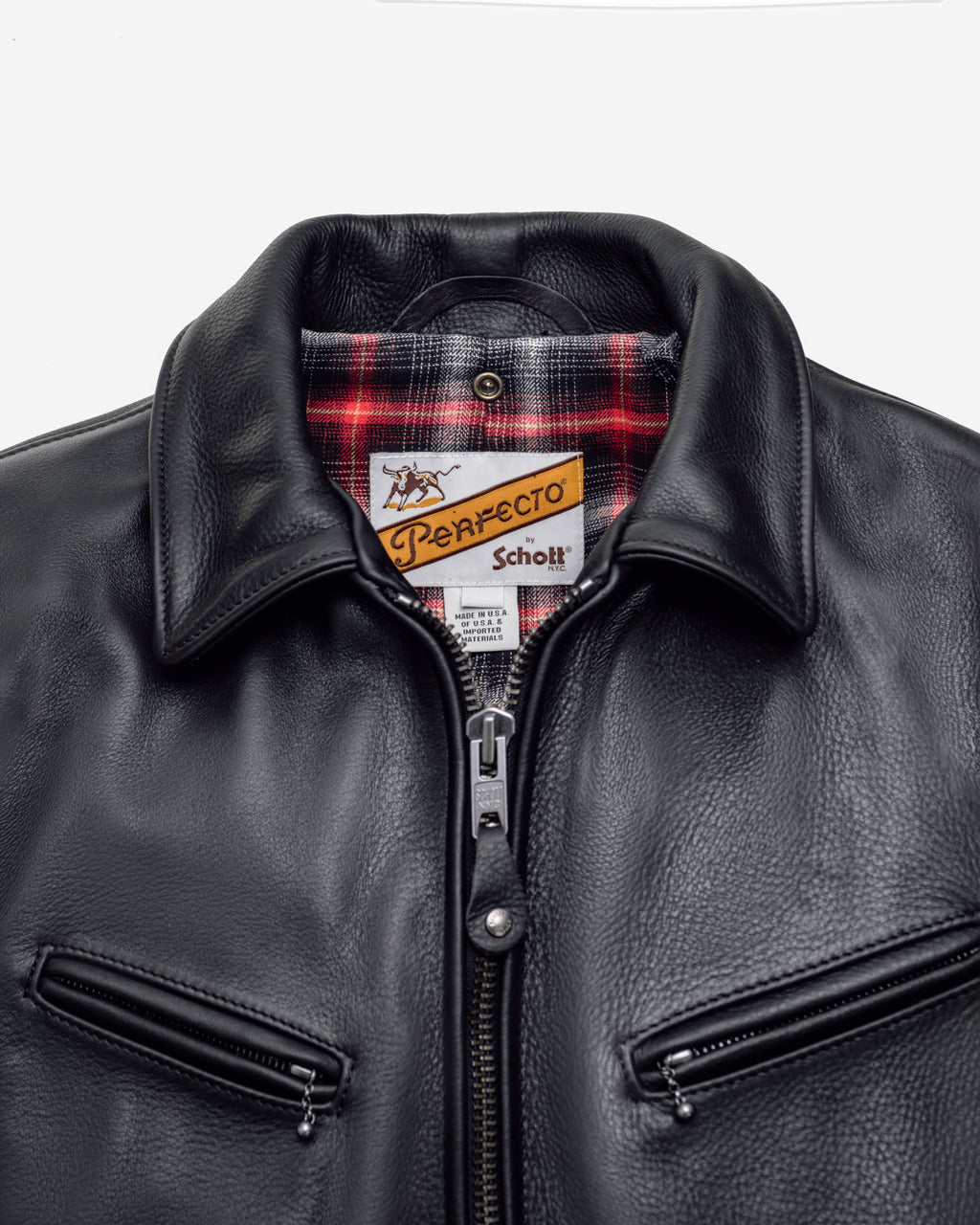 Check Ranch Jacket 596 | Antique Cowhide Rancher Jacket with Sheepskin Collar – Schott N.Y.C.