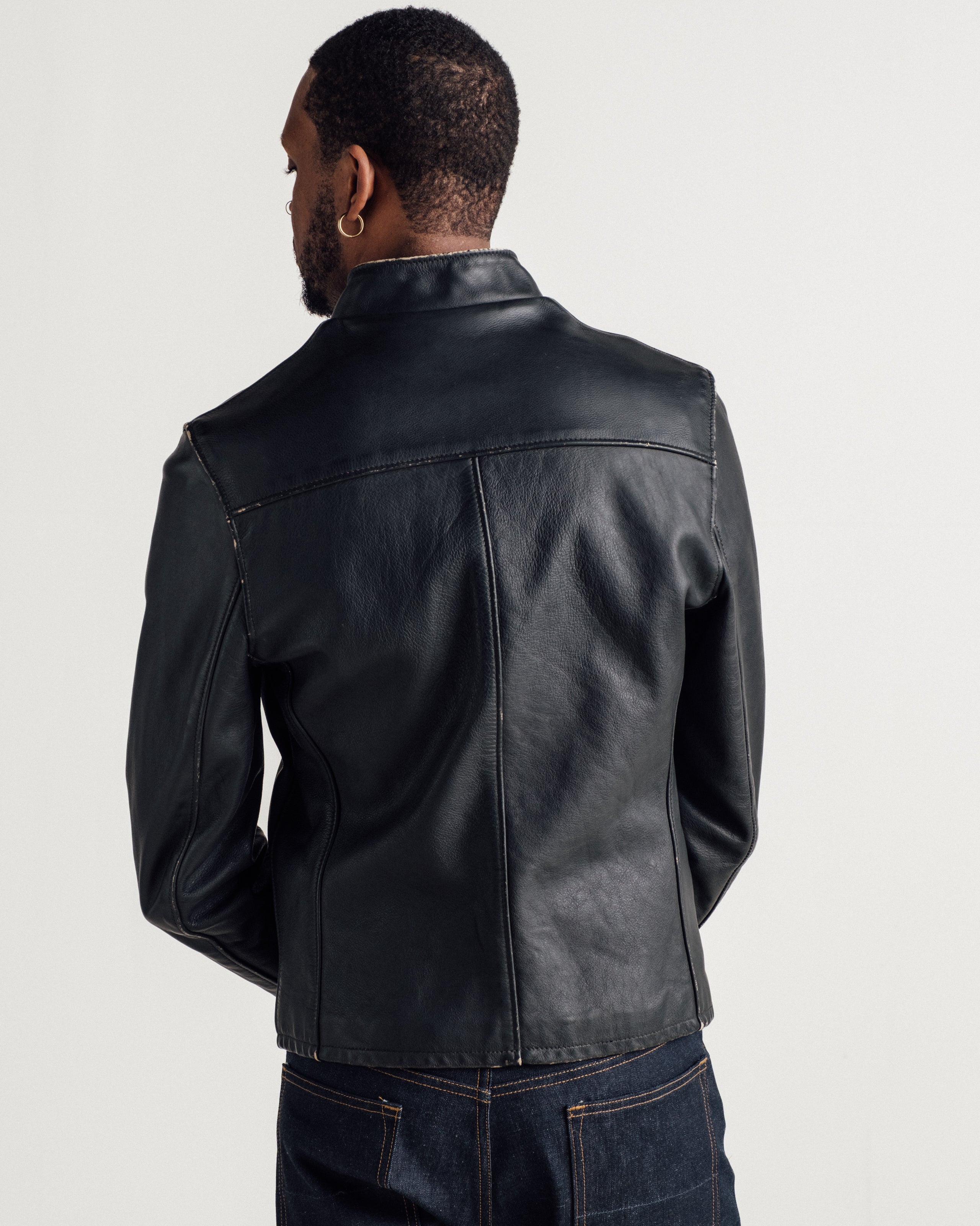 654VN | Vintaged Slim Cowhide Cafe Racer Motorcycle Jacket
