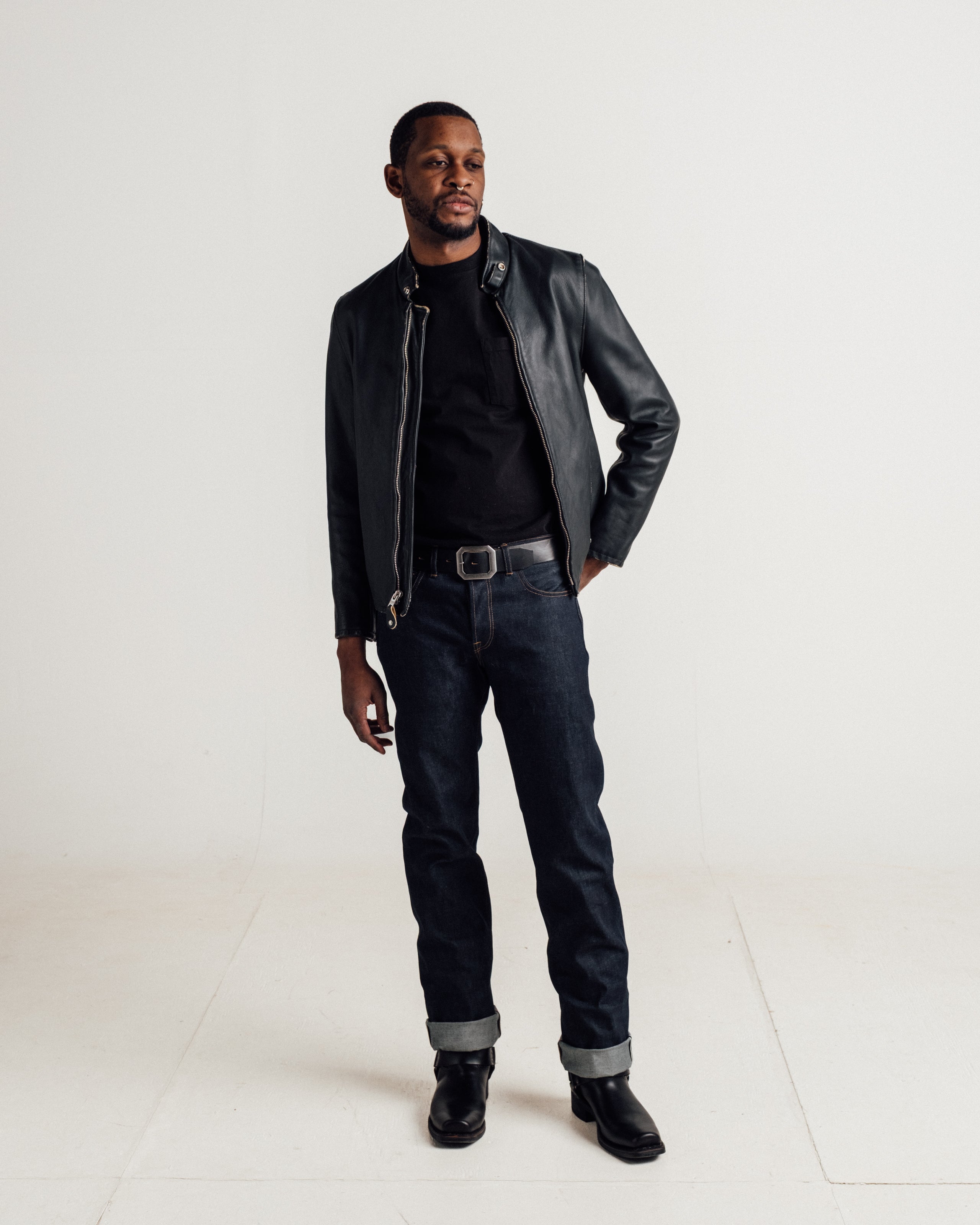 654VN | Vintaged Slim Cowhide Cafe Racer Motorcycle Jacket
