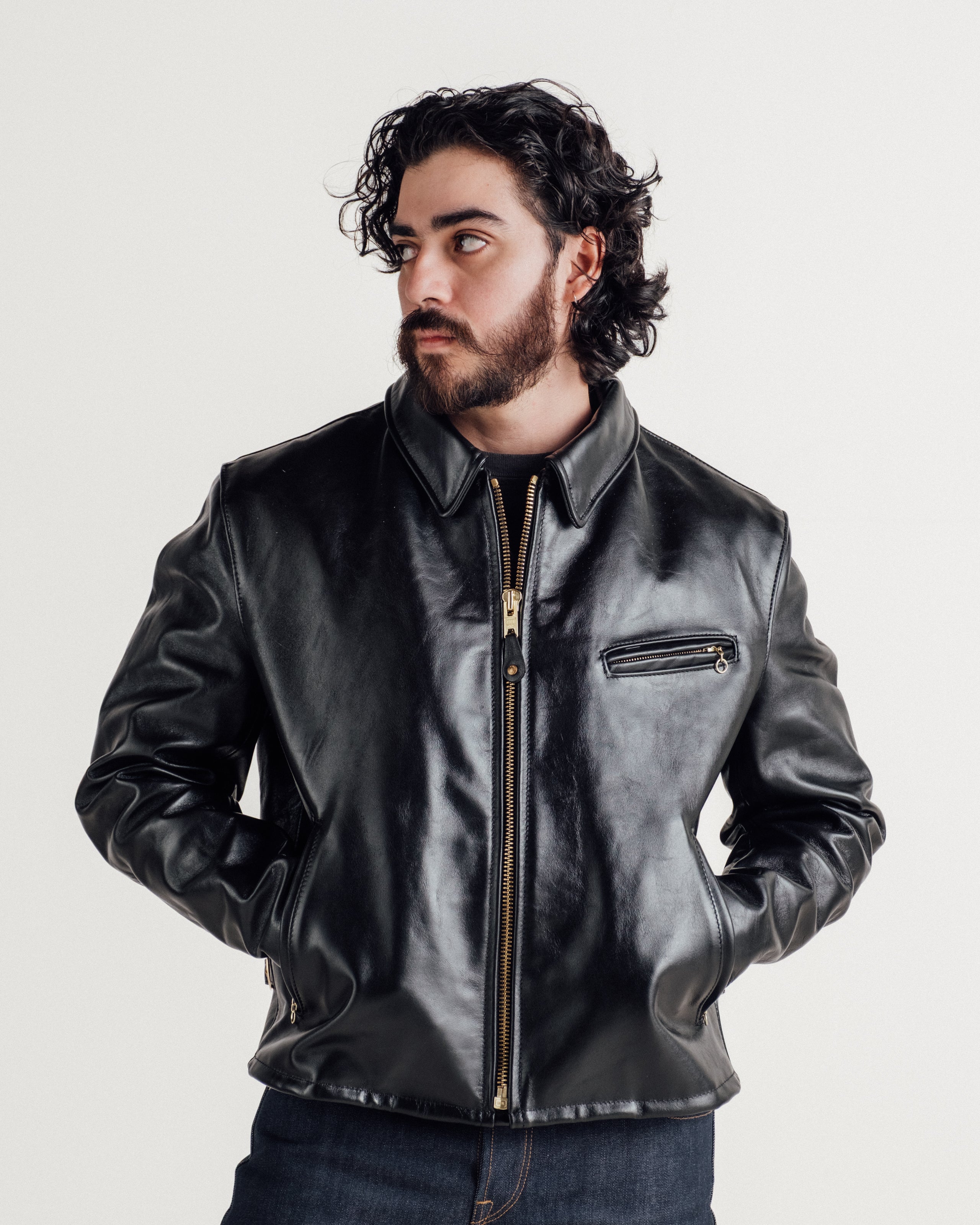 689H | Classic Horsehide Split Collar Motorcycle Jacket – Schott