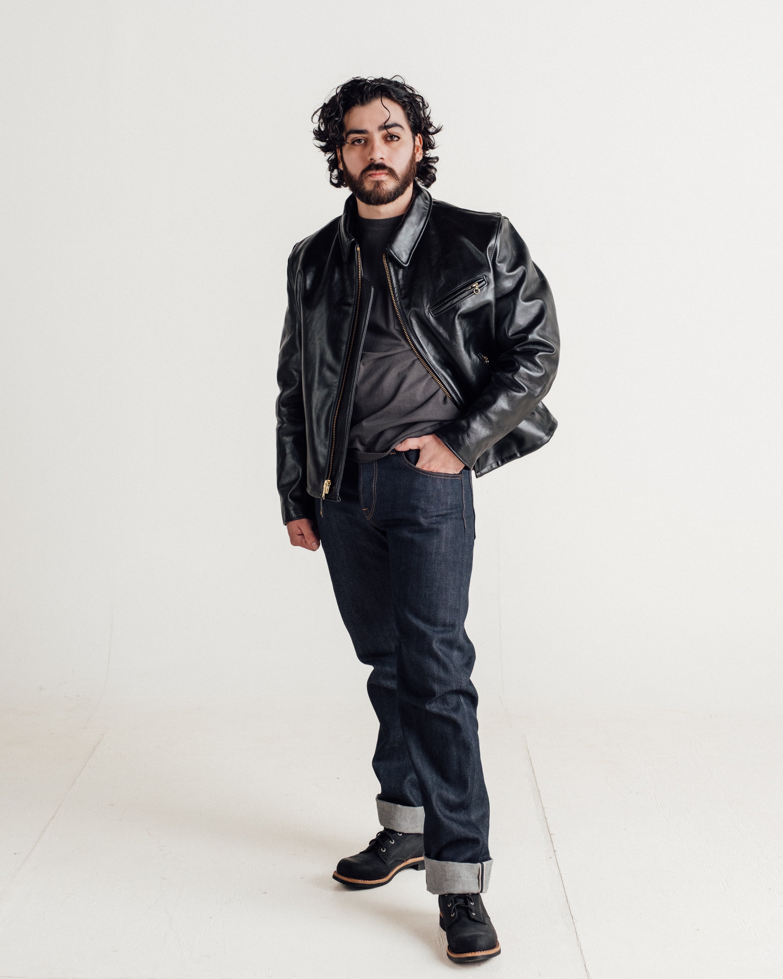 689H | Classic Horsehide Split Collar Motorcycle Jacket – Schott