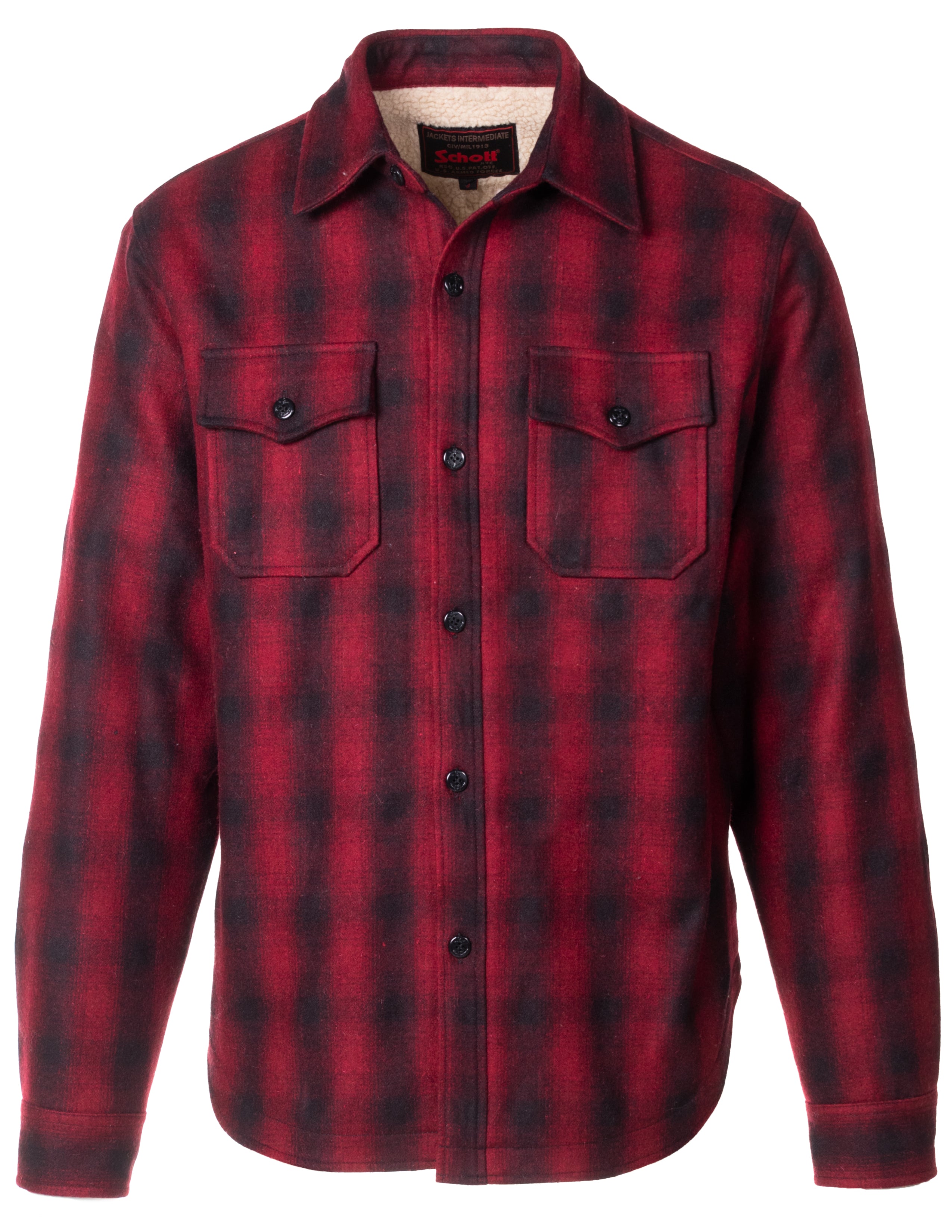 7116P - Plaid Wool Blend Faux Sherpa Lined CPO Shirt – Schott N.Y.C.