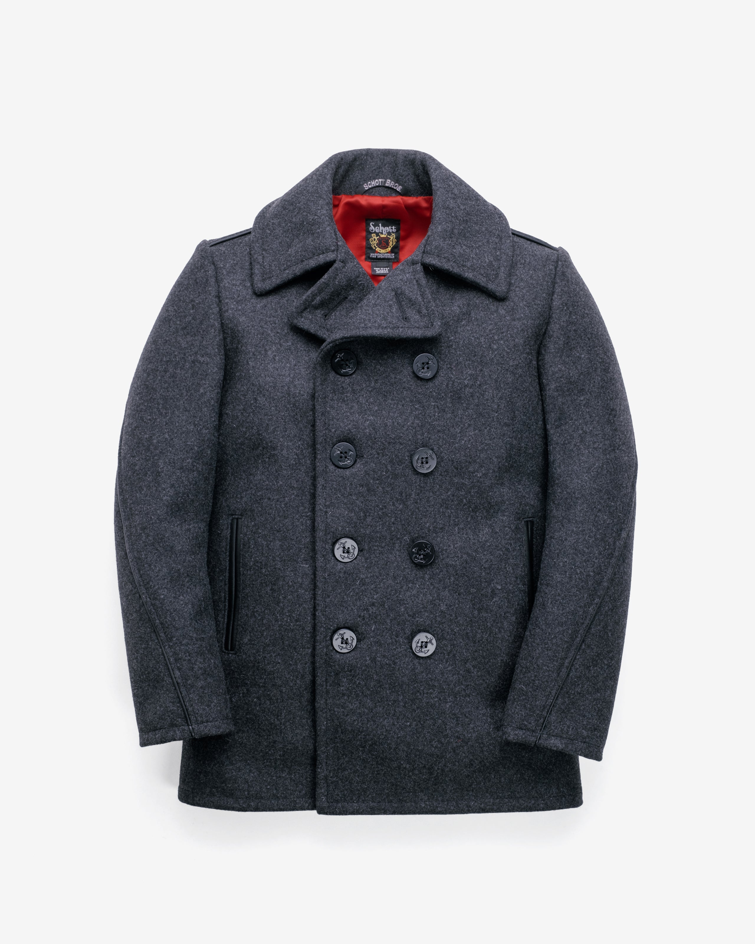 740C - Leather Trim Peacoat – Schott N.Y.C.