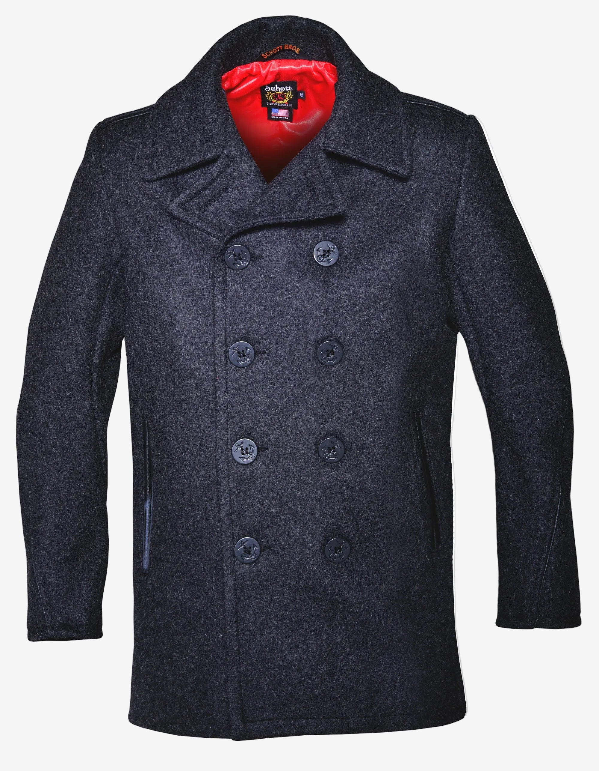 740C - Leather Trim Peacoat – Schott N.Y.C.