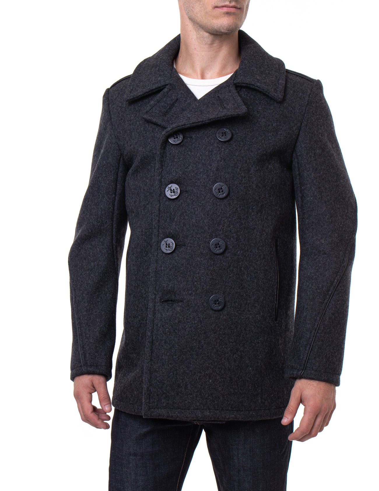740C - Leather Trim Peacoat – Schott N.Y.C.