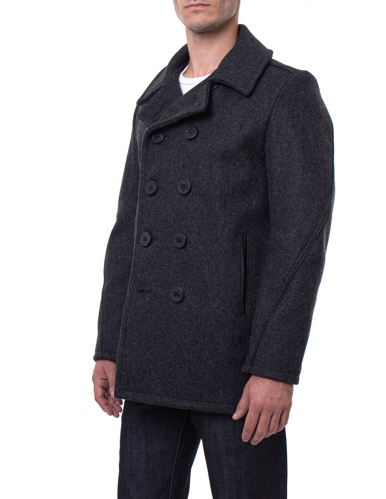 740C - Leather Trim Peacoat – Schott N.Y.C.