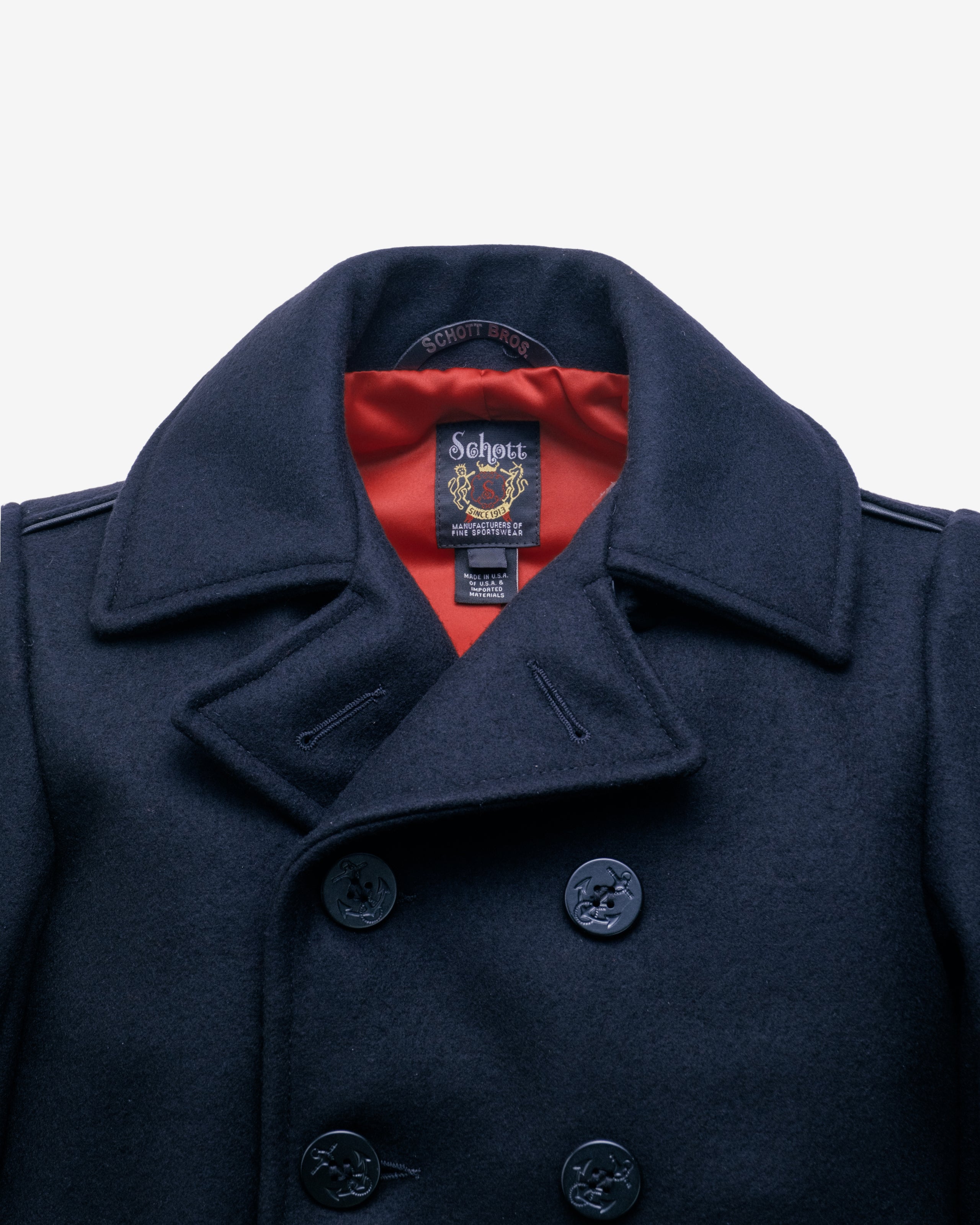 740C - Leather Trim Peacoat – Schott N.Y.C.