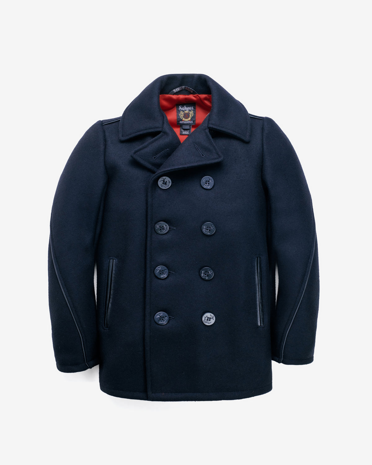 740C - Leather Trim Peacoat – Schott N.Y.C