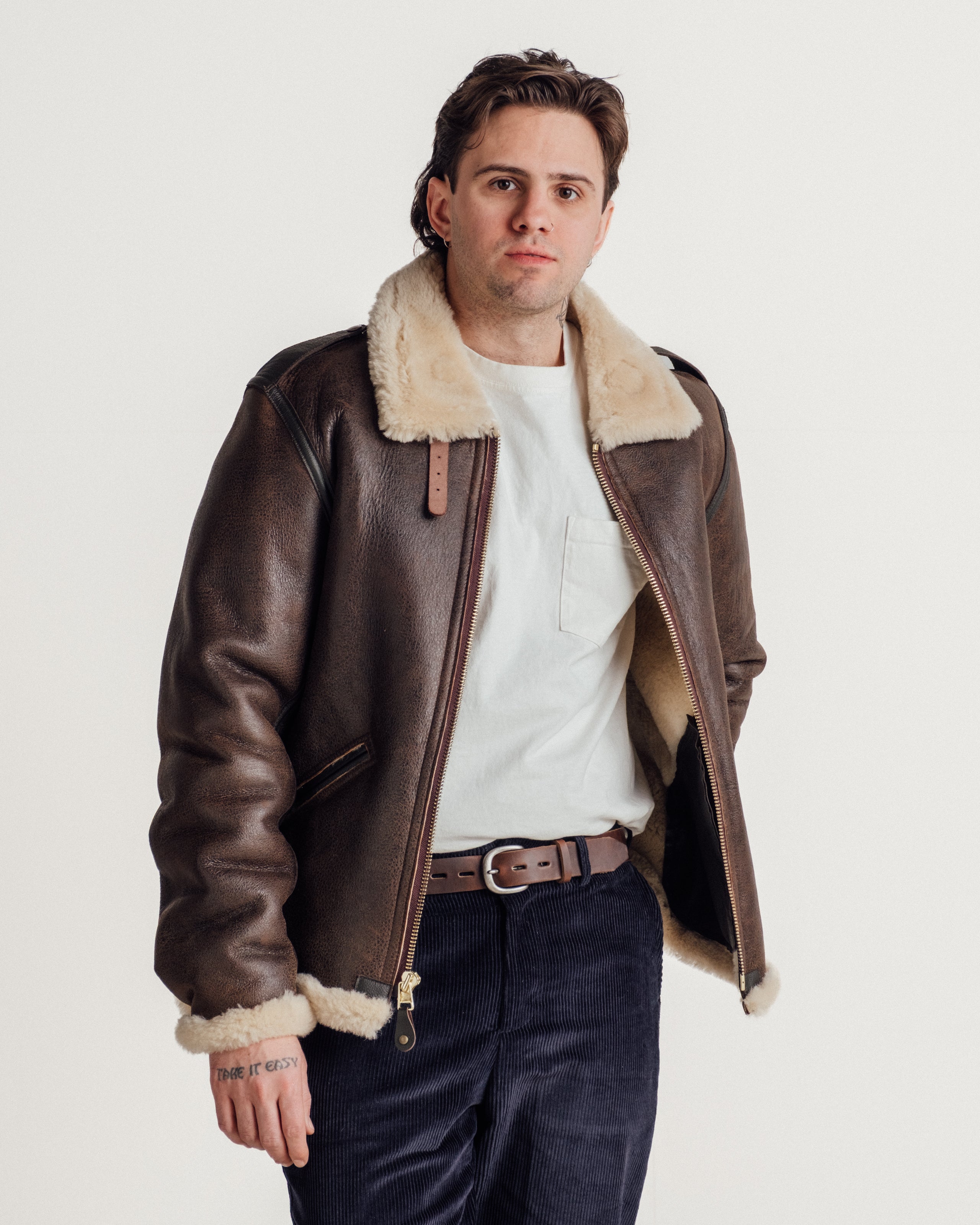 B-6 | B-6 Sheepskin Bomber Jacket With Cowhide Trim – Schott N.Y.C.